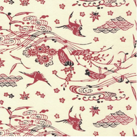 Katazome Paper A4 KA183 Red Cranes and Floral on Cream