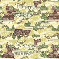 Katazome Paper A4 KA231 Brown Temples on Green