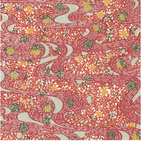 Katazome Paper A4 KA271 Blossoms on Red Swirls